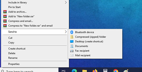 مدیریت فایلها و پوشه ها در ویندوز -  گزینه های Sen to یا ارسال به