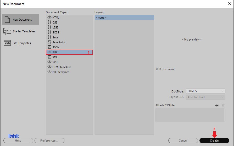 ایجاد سند php جدید در Dreamweaver