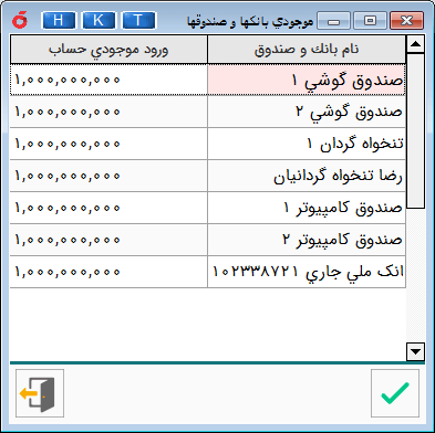 موجودی صندوق ، تنخواه و بانک در هلو